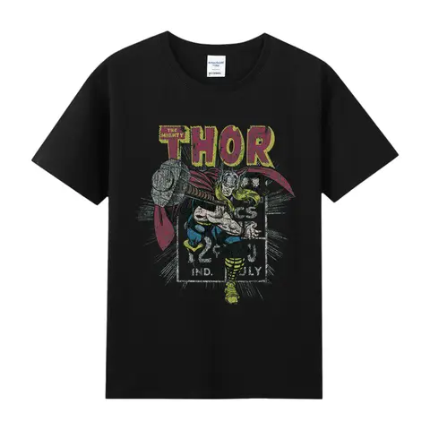 Thor Marvel T-Shirt The Mighty Thor Retro Comic Print Vintage Streetwear Heavyweight Cotton Loose Fit Top for Men Women