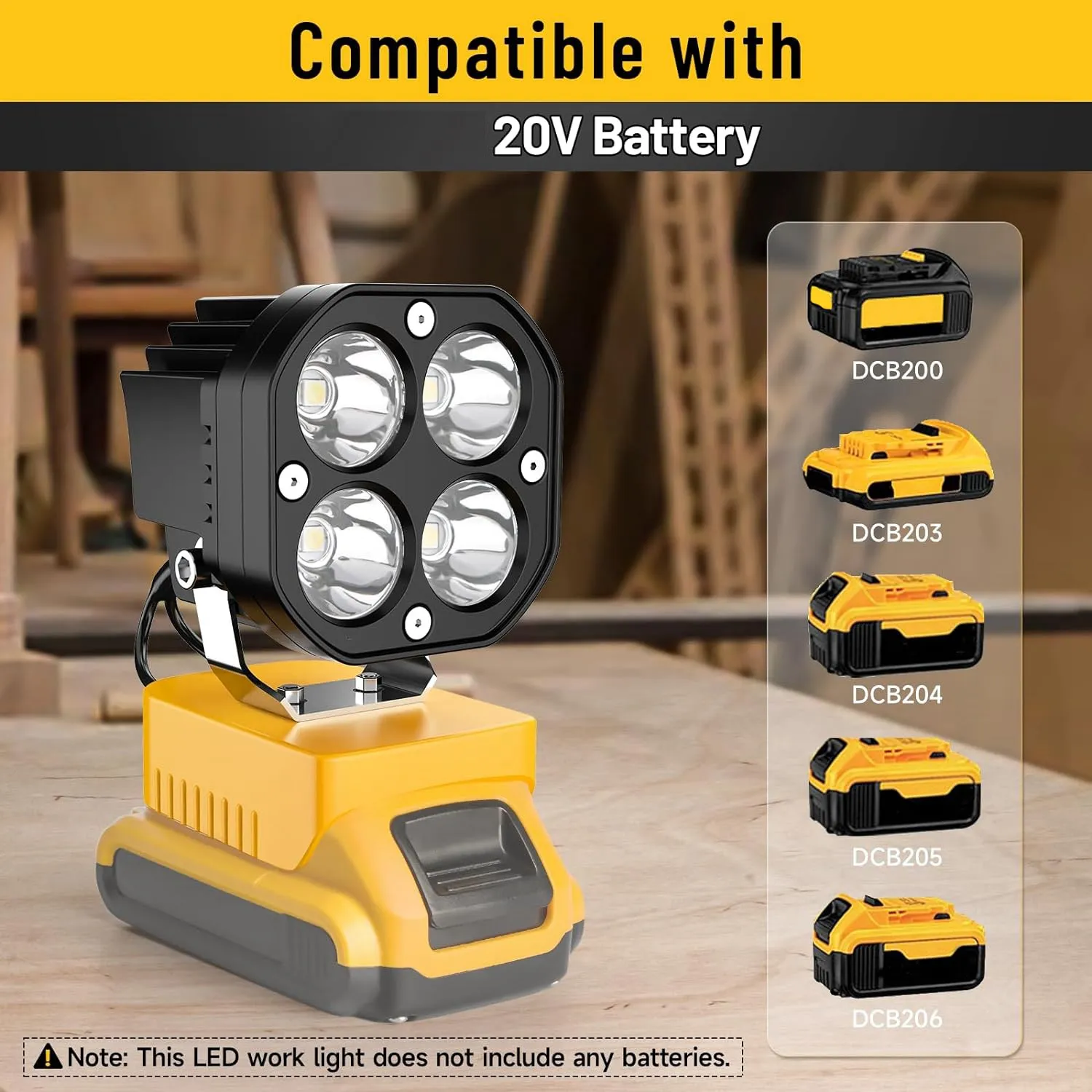 Work Light For Dewalt 20V Battery,40W 6000LM Flashlight,Flood Light,20V Battery Cordless Work Light 120°Adjustable