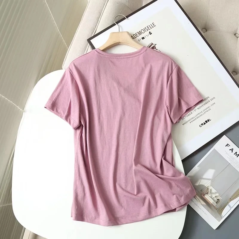 Withered 2024 Indie Folk Simple Cotton Linen Fashion V-neck Summer Tshirt Women Short Sleeve Casual Tops