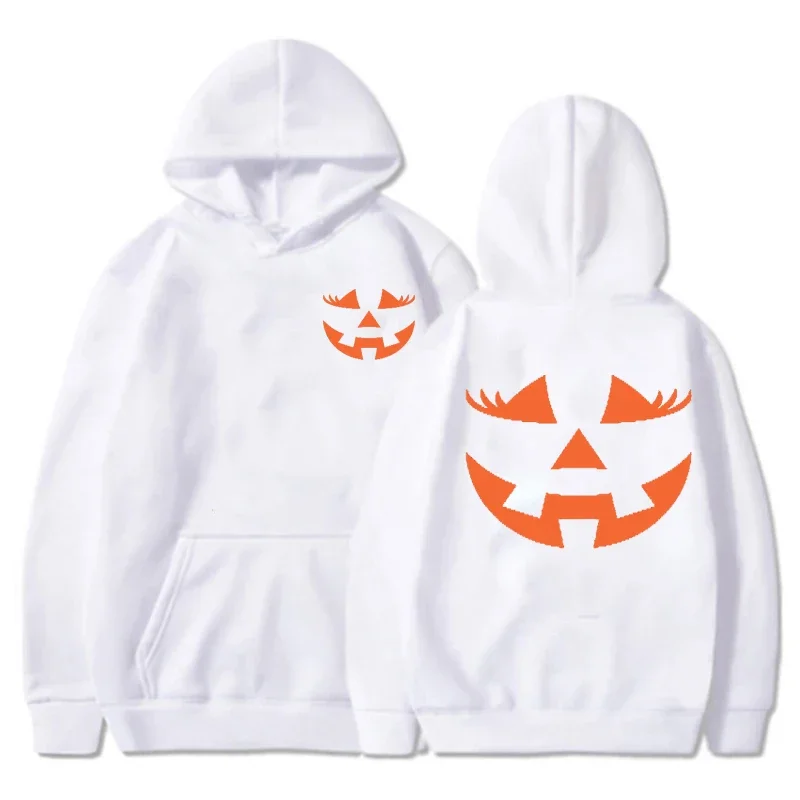 Pumpkin Face Hooded Hoodies Sweatshirt Jackolantern Funny Halloween Sportwear for Women Halloween Crewneck Sweatshirt for Women