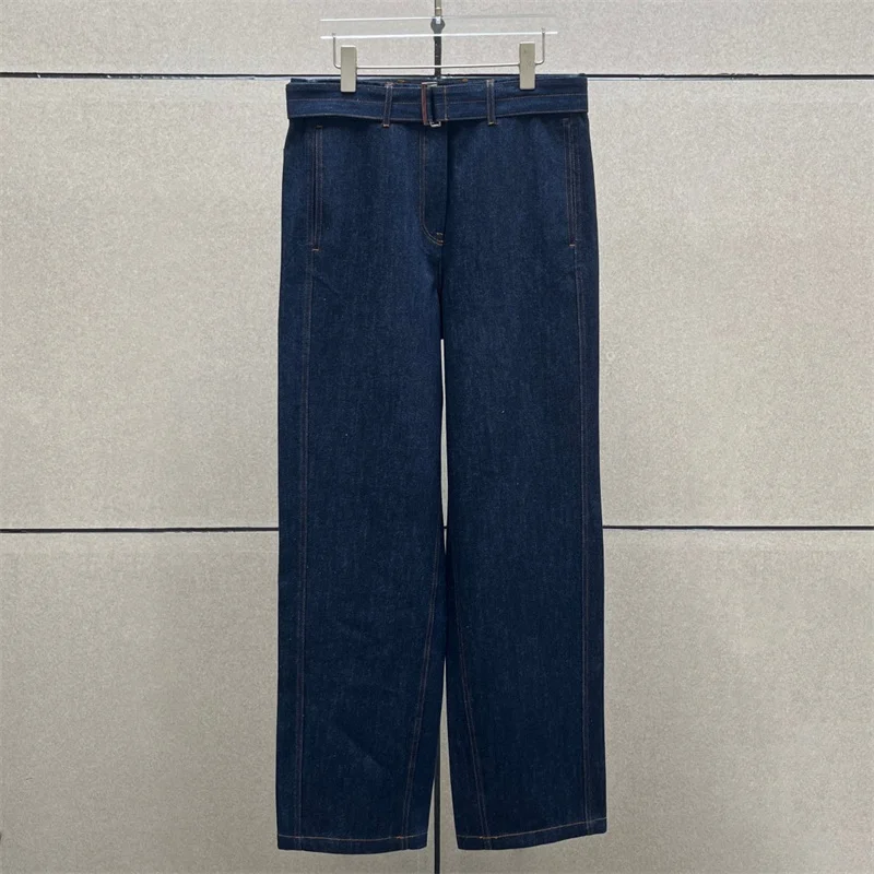 

Women's jeans New retro pure cotton women's pants for summer 2025 belt decoration loose straight leg pants Low waist baggy jeans