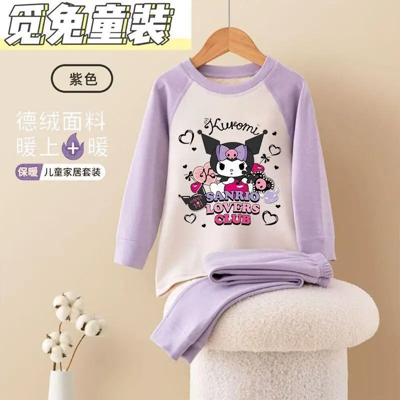 

Sanrio Kuromi, зимне-весенние пижамы для девочек, фланелевое термобелье, детская домашняя одежда, детская хлопковая одежда для сна