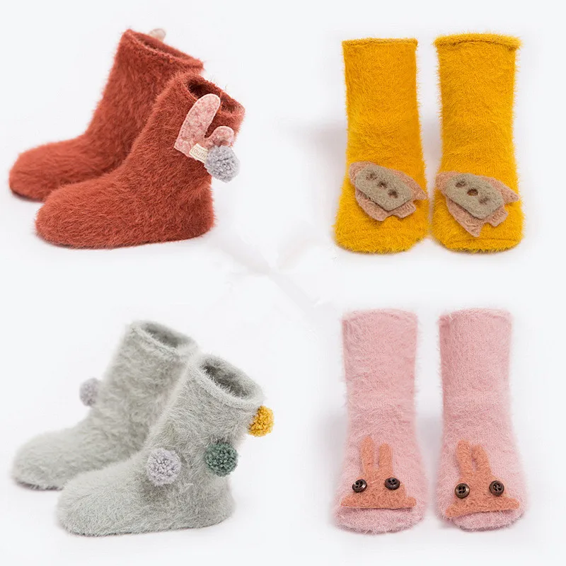 Baby Socks Winter Cartoon Ankle Length Newborn Socks for Girls Boys Soft Plush Thickening Three-Dimensional Cartoon Warm Socks