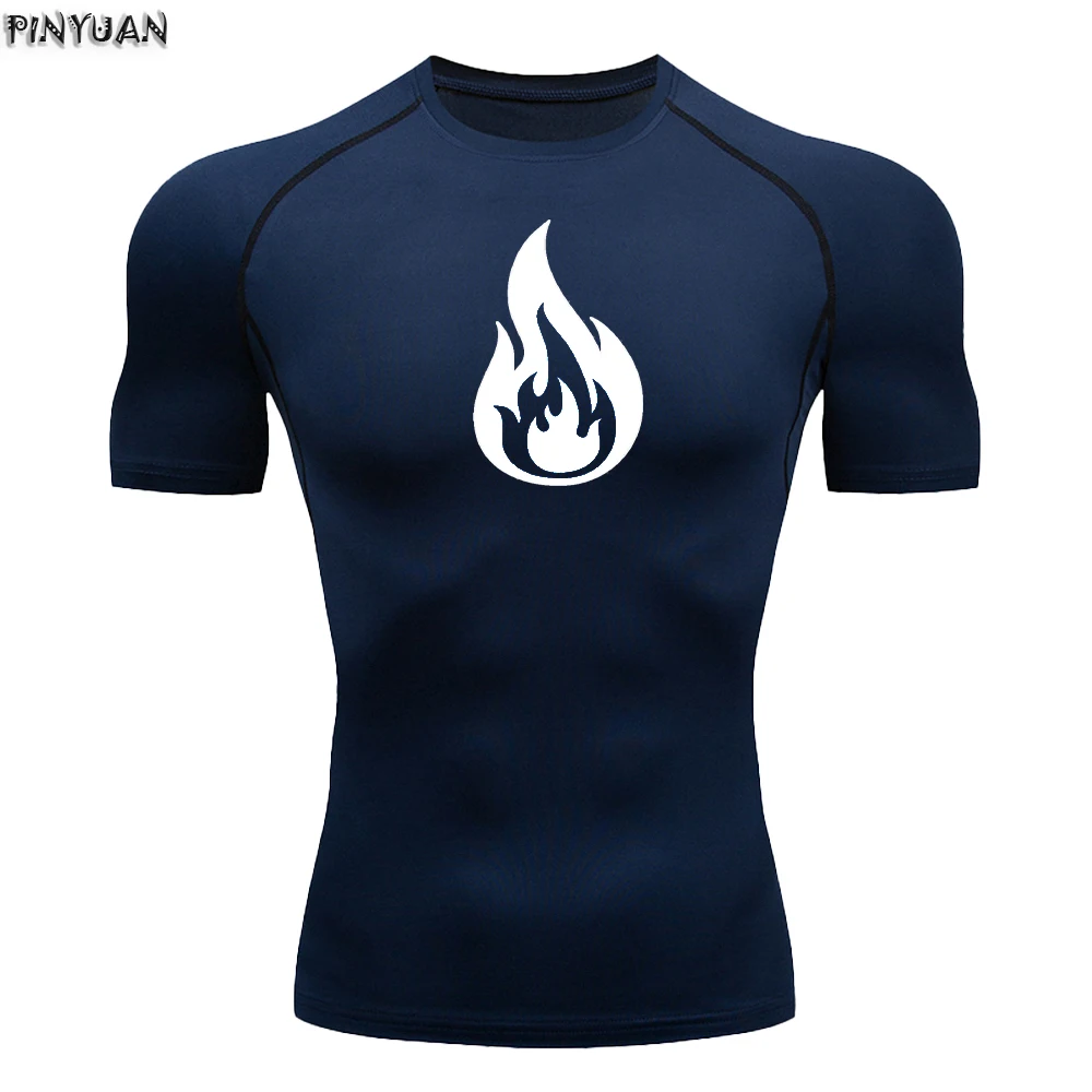 （Flame）Sports training, fitness, quick drying, breathable, super elastic men's short sleeved T-shirt