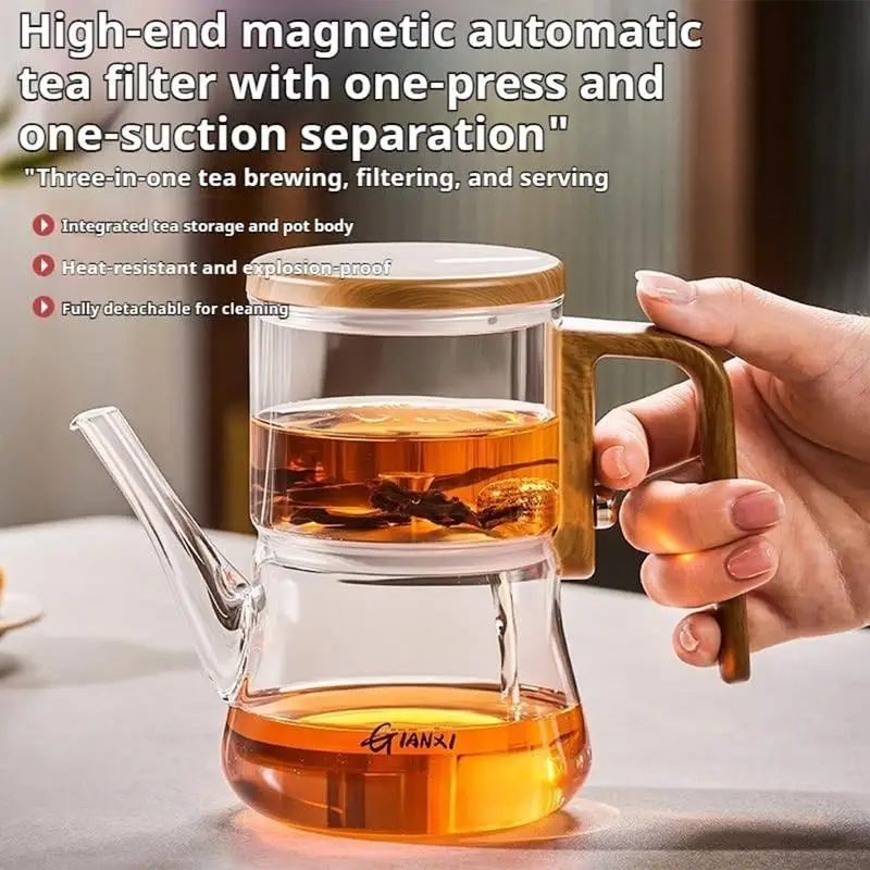 Magnetic Tea Pot Separation Removable Infuser Glass Tea Kettle High Temperature Resistant Press Control Teapot for Tea Brewing