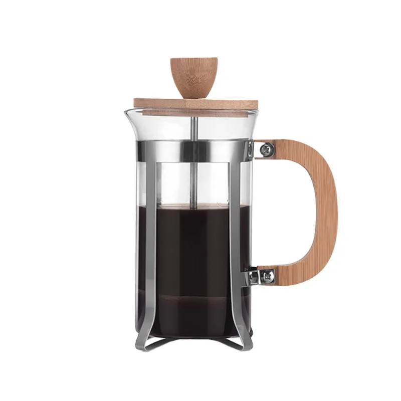Small French Press Coffee Maker, 400ml Glass Coffee Pot with Wooden Handle, Portable Coffee Press for Travel, Camping, Home Use