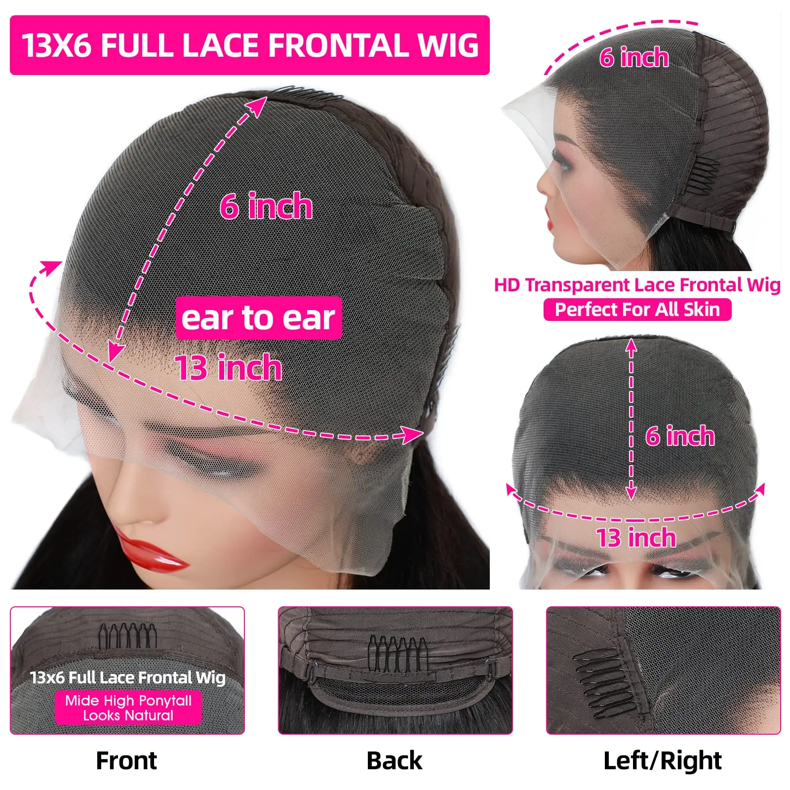 13x4 13x6 HD transparan 30 inci renda lurus depan Wig menutupi seluruh bagian untuk Hitam Wanita 250 kepadatan renda rambut manusia Frontal