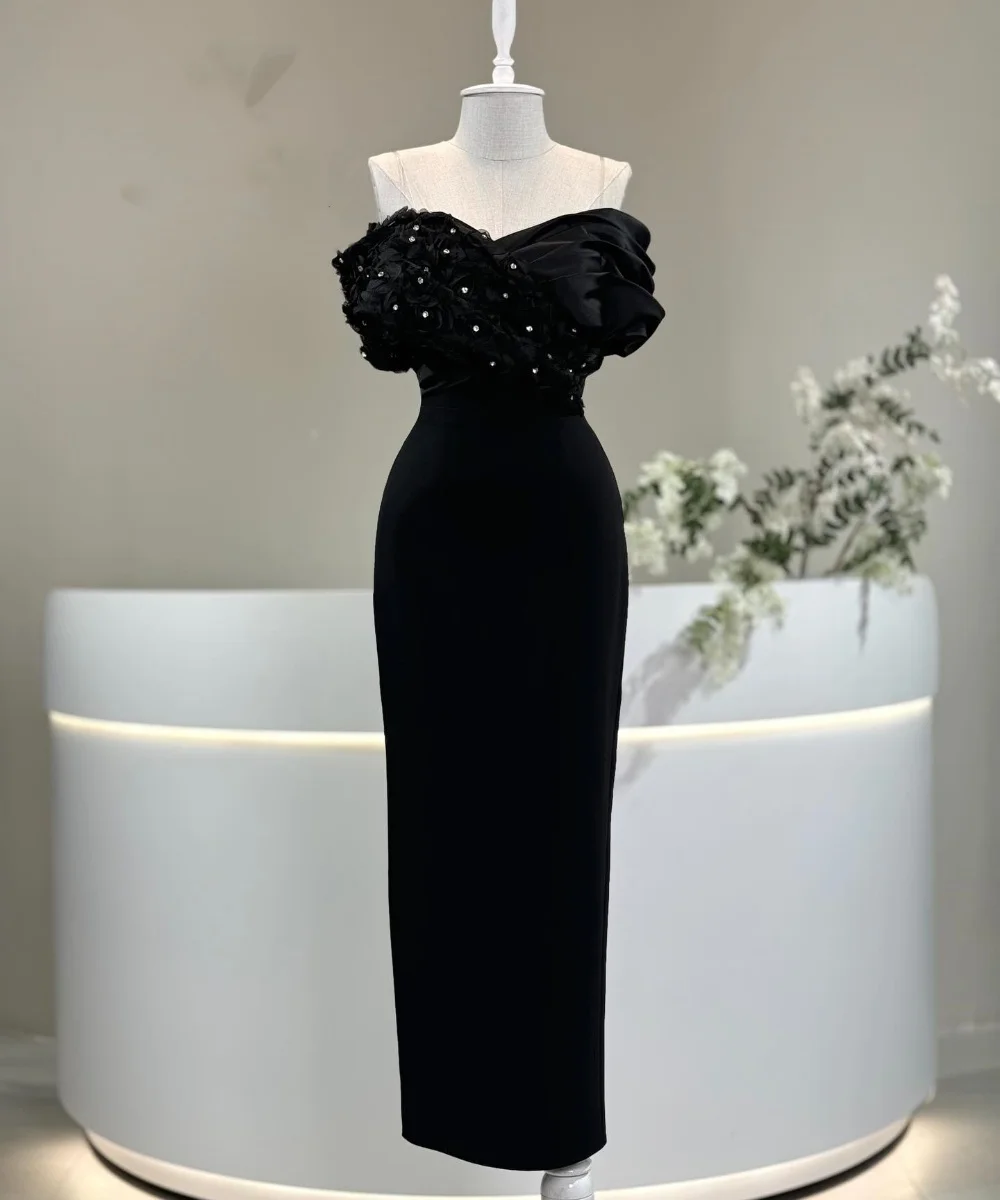 

Customized High Quality Jersey Sequined Flower Straight Off-the-shoulder Midi Dresses Bespoke Occasion Dresses Fashion