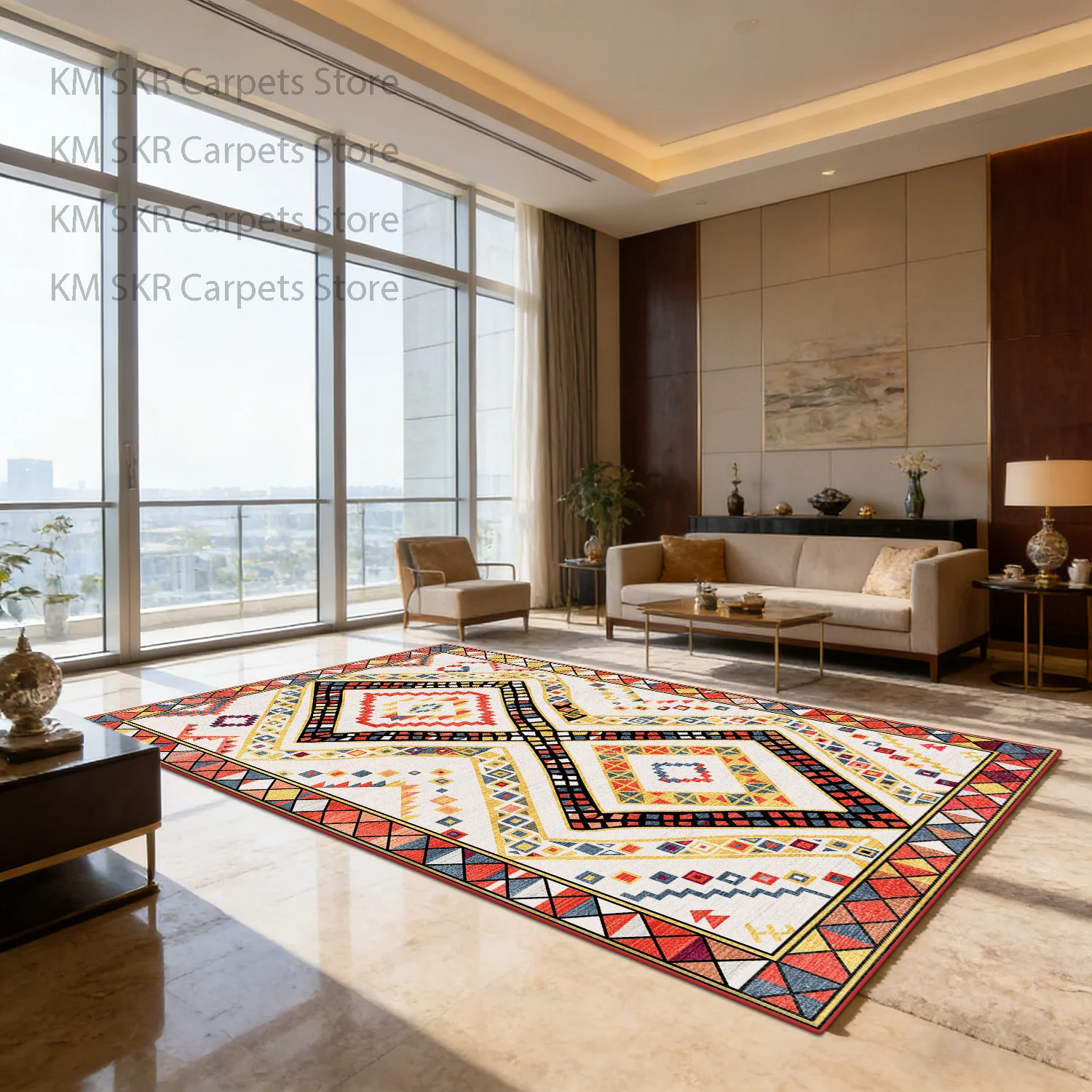 Persian Retro Luxury Large Living Room Carpet Decoration Bedroom Antiskid Machine Washable Floor Mats Geometric Soft Office Rug