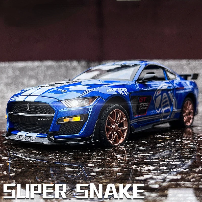 

Модель спортивного автомобиля Ford Mustang Shelby GT500 в масштабе 1:24, металлическая Игрушечная модель автомобиля из сплава, модель со звуковыми фотографиями, детские подарки A414