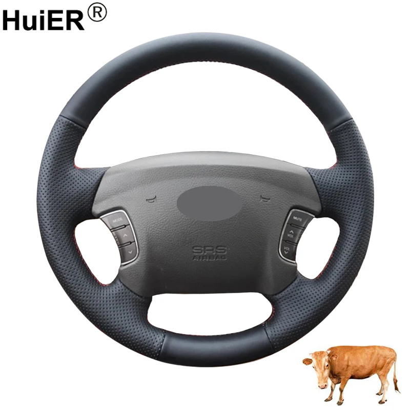 For Hyundai Sonata NF 2004 - 2010 Alsvin Cow Leather Hand Sewing Car Steering Wheel Cover Interior Non-slip Interior Accessories