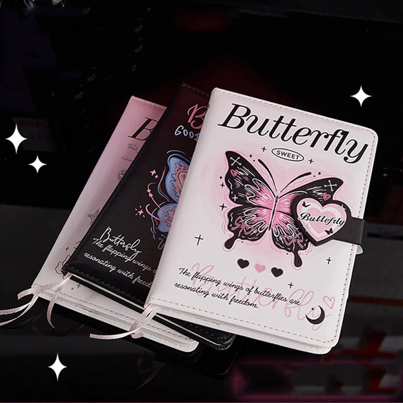 Dream Butterfly Notebook Girls Portable Notepad Color Illustration B6 Soft Leather Magnetic Buckle Beautiful Diary