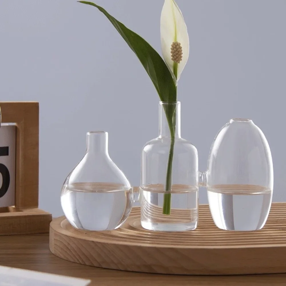 

Transparent Glass Vase Triple Connected Floral Bottle Hydroponic Vase Flower Holder Minimalist Plant Terrarium