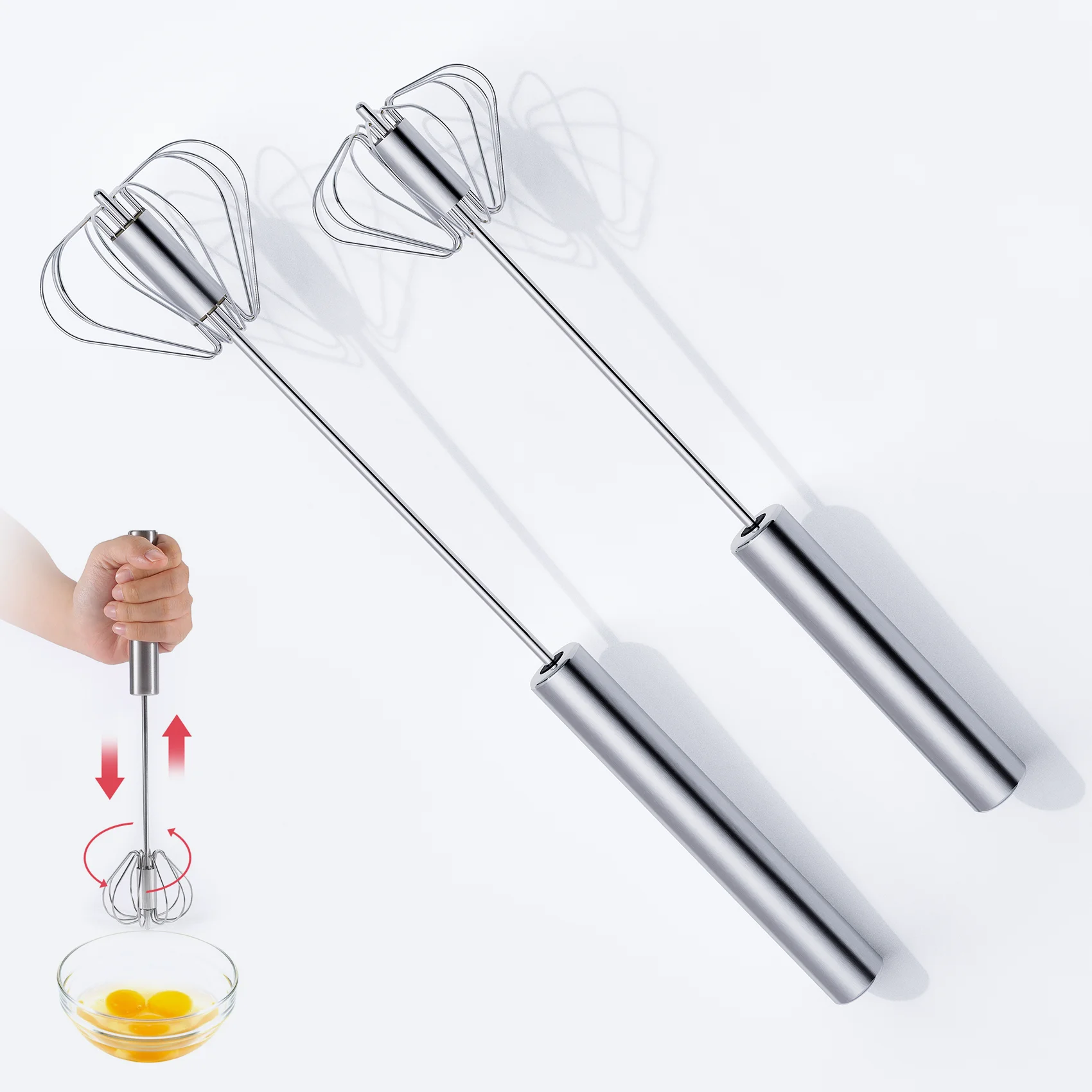 VIMACO® Stainless Steel Egg Whisk Semi Automatic Push Rotary Blender Versatile Milk Frother Hand Mixer Stirrer for Blending