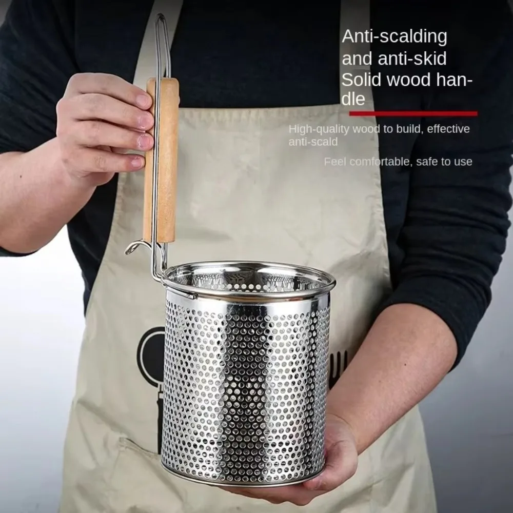 Durable Thickened Stainless Steel Funnel Kitchen Gadgets Multifunctional Pasta Basket Strainer Wooden Handle Noodle Funnel