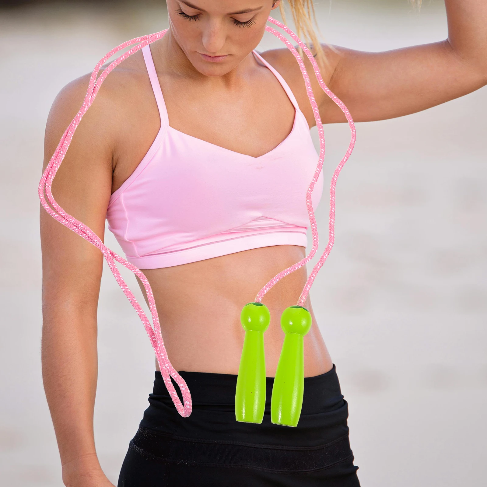 

Wooden Handle Jump Rope for Kids Adults Fitness Exercise Adjustable Length Green Cloth Durable Smooth Grip