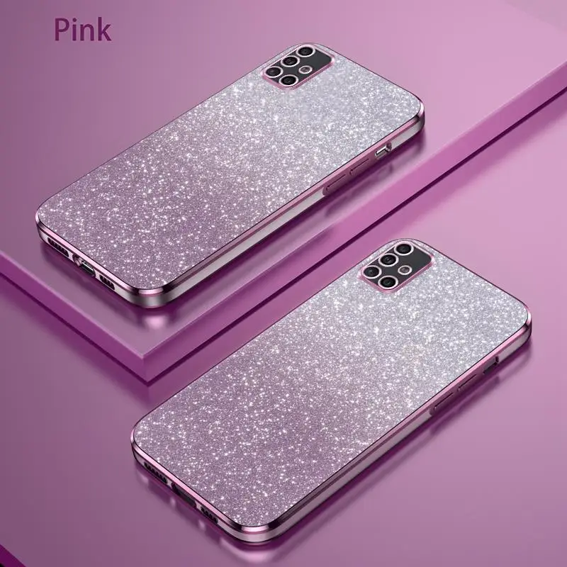 A 51 71 31 03 Luxury Gradient Glitter Plating Case For Samsung Galaxy A51 A71 A03s A31 A21s 4G Woman Silicone Protect Back Cover