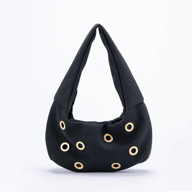 

Rivet Faux Suede Women Shoulder Bag Half Moon Hobos Tote Bags for Women Designer Handbags Frosted Shopper Purses 2025 New Clutch