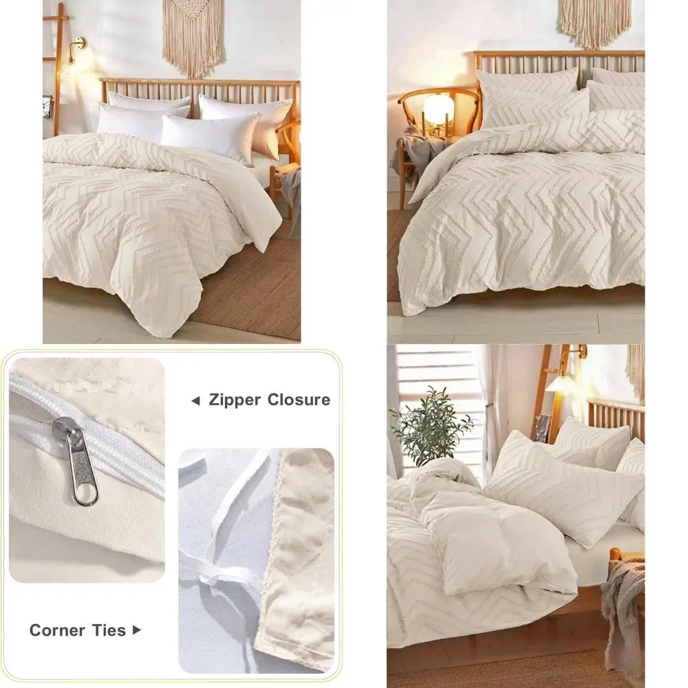 

Бежевый комплект постельного белья King Size, 3 предмета, в стиле бохо, из микрофибры, с вышивкой, всесезонный, эстетика шебби-шик