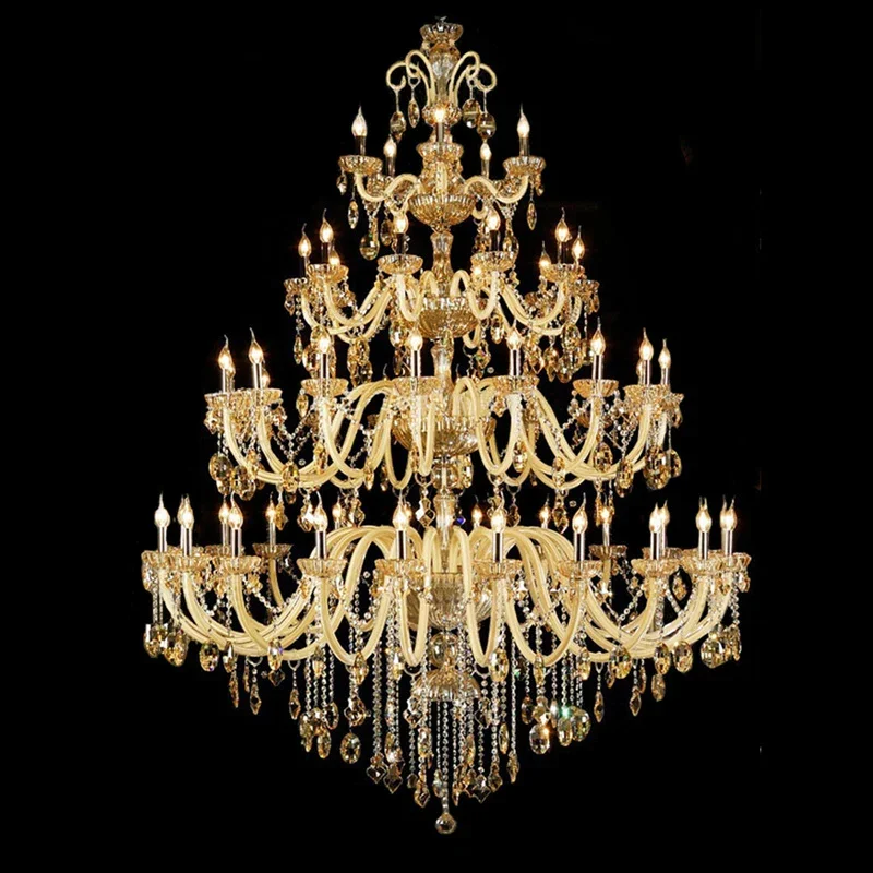 

Large Classic Crystal Chandelier Lighting Luxury Living Room Staircase High Chandeliers Suspension Dining Room Hall Pendant Lamp