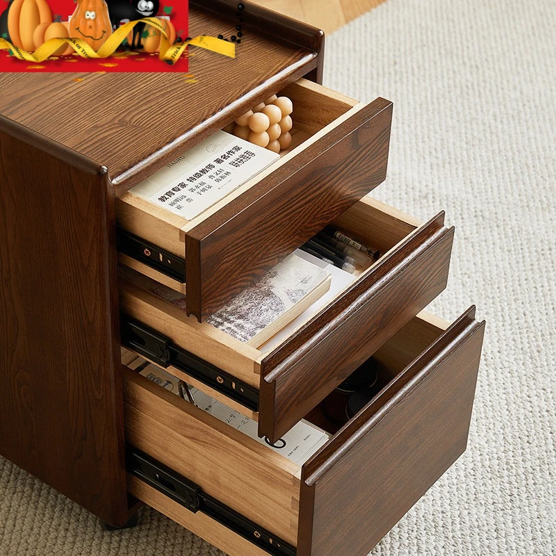 Youmu Furniture North American Ash Wood Cabinet File Cabin et Small Cabinet Three Bucket Ca binet Nordic Simple Log Walnut