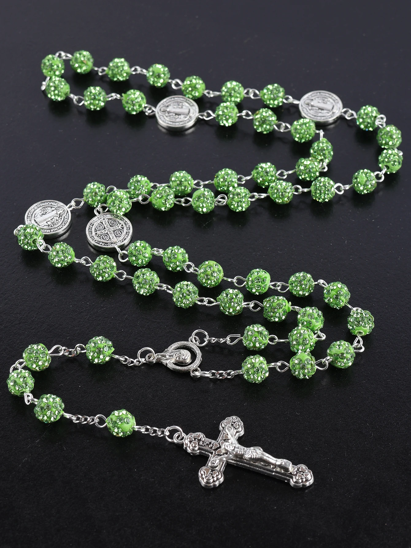 1 Stück Retro Klassischer Mehrfarbiger 8mm Runder Rosenkranz DIY Handgefertigtes Kreuz Religiöse Halskette Herren- und Damenschmuck Geschenk – Detail 2