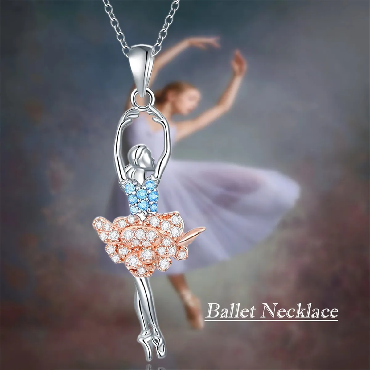 Exquisite Ballet Girl Colorful Rhinestone Pendant Necklace for Women Elegant Women Party Jewelry Accessories Girl Birthday Gifts