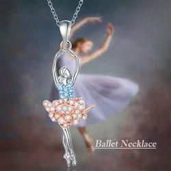 Exquisite Ballet Girl Colorful Rhinestone Pendant Necklace for Women Elegant Women Party Jewelry Accessories Girl Birthday Gifts