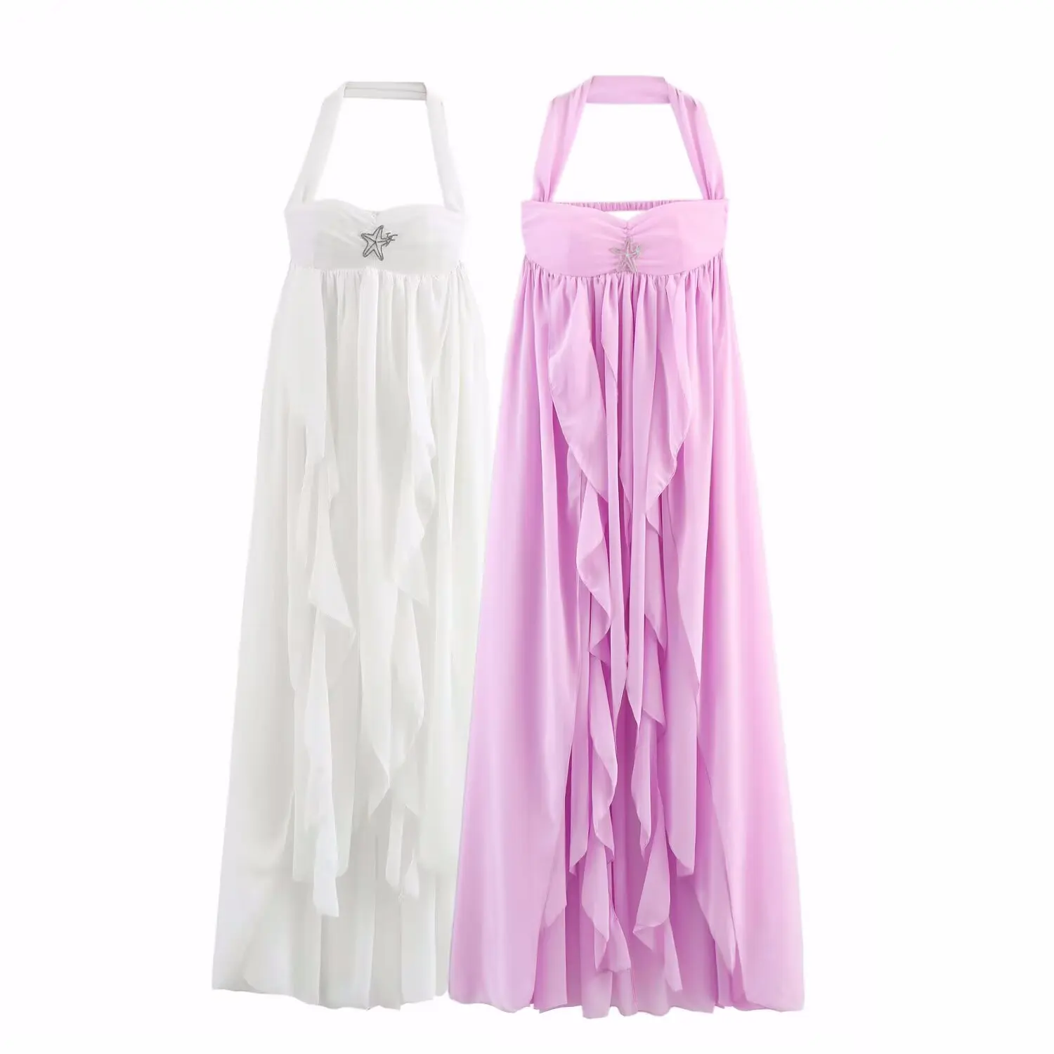 JNLEAOG Autumn New Long Chiffon Bal Asymmetrical Pleated Women's Dr European Sle H-Line Svel Hanging Neline