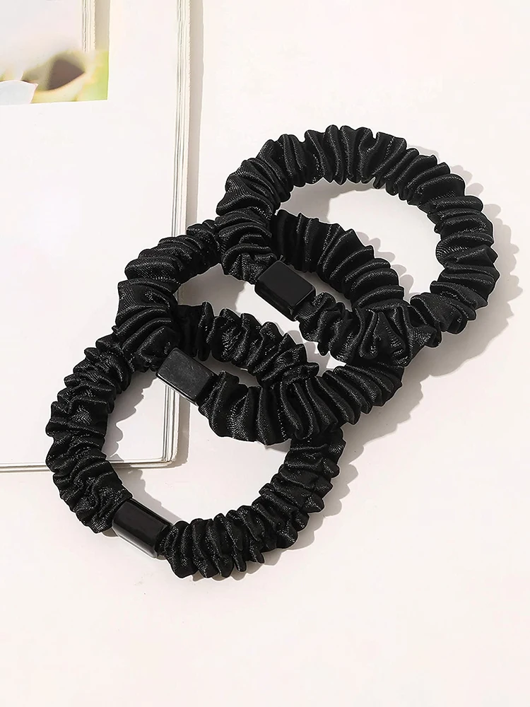 Silk Hair Ties Satin Scrunchies Black Small Mini Scrunchy Cute Soft No Slip Hair Ties