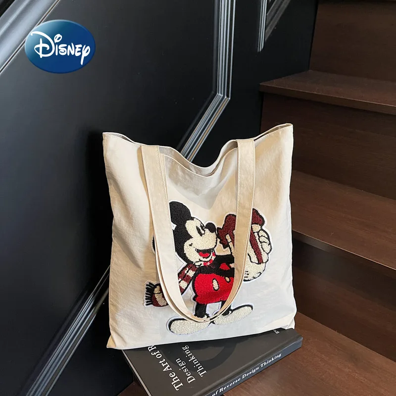 

Disney Mickey New Canvas Handbag Cartoon Cute Embroidery Fashion Women's Shoulder Bag Large Capacity Cute Women's Handbag