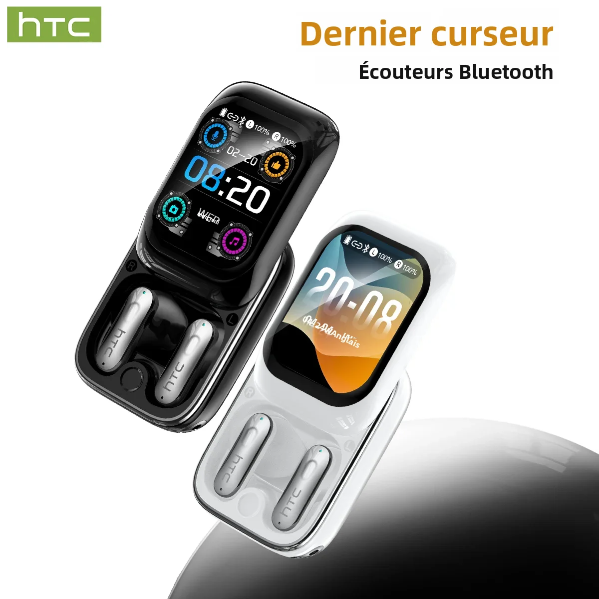 HTC NE48 écouteurs Bluetooth V6.0 AI traducteur écouteurs TWS sport sans fil casque coulissant latéral Ultra HD écran