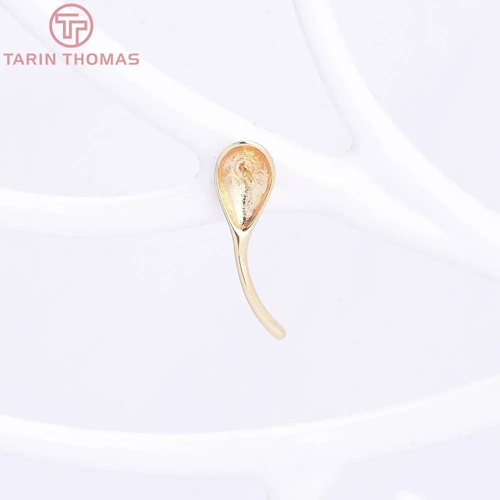 (10563) 6PCS 6x18MM 18K Gold Color Brass Spoon Shaped Pearl Studded Earrings Base High Quality DIY Jewelry Making Findings