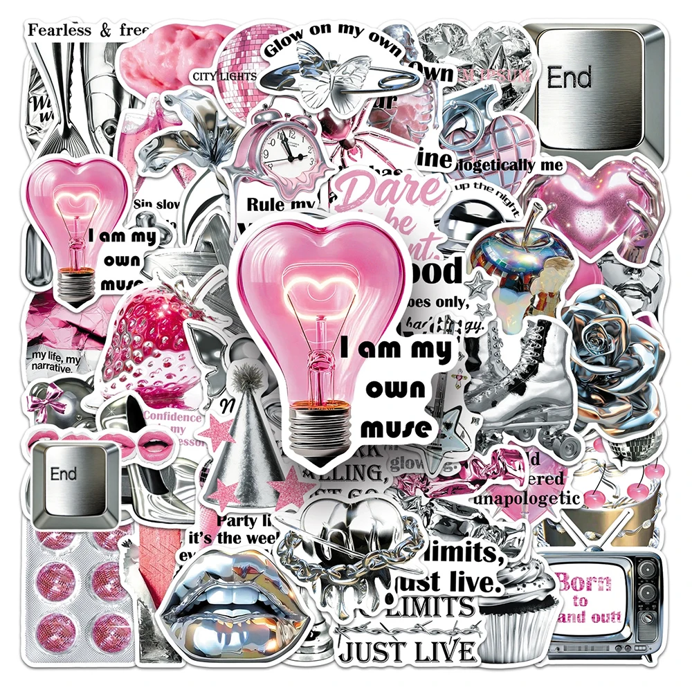 10/30/50 Stück Y2K Silber Lucky Maiden Ästhetische Aufkleber für Telefon, Laptop, Notebook, Koffer, Skateboard, Cartoon, DIY-Aufkleber, Geschenke