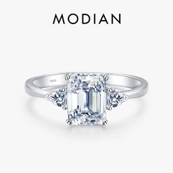Modian 100% 925 Sterling Silver Luxury Rectangle Emerald Cut 2CT Clear AAAAA CZ Finger Rings For Women Statement Wedding Jewelry