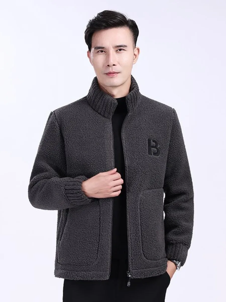 

Утепленная флисовая куртка для мужчин среднего возраста: теплая, пушистая верхняя одежда, зимнее повседневное дышащее пальто с V-образным вырезом