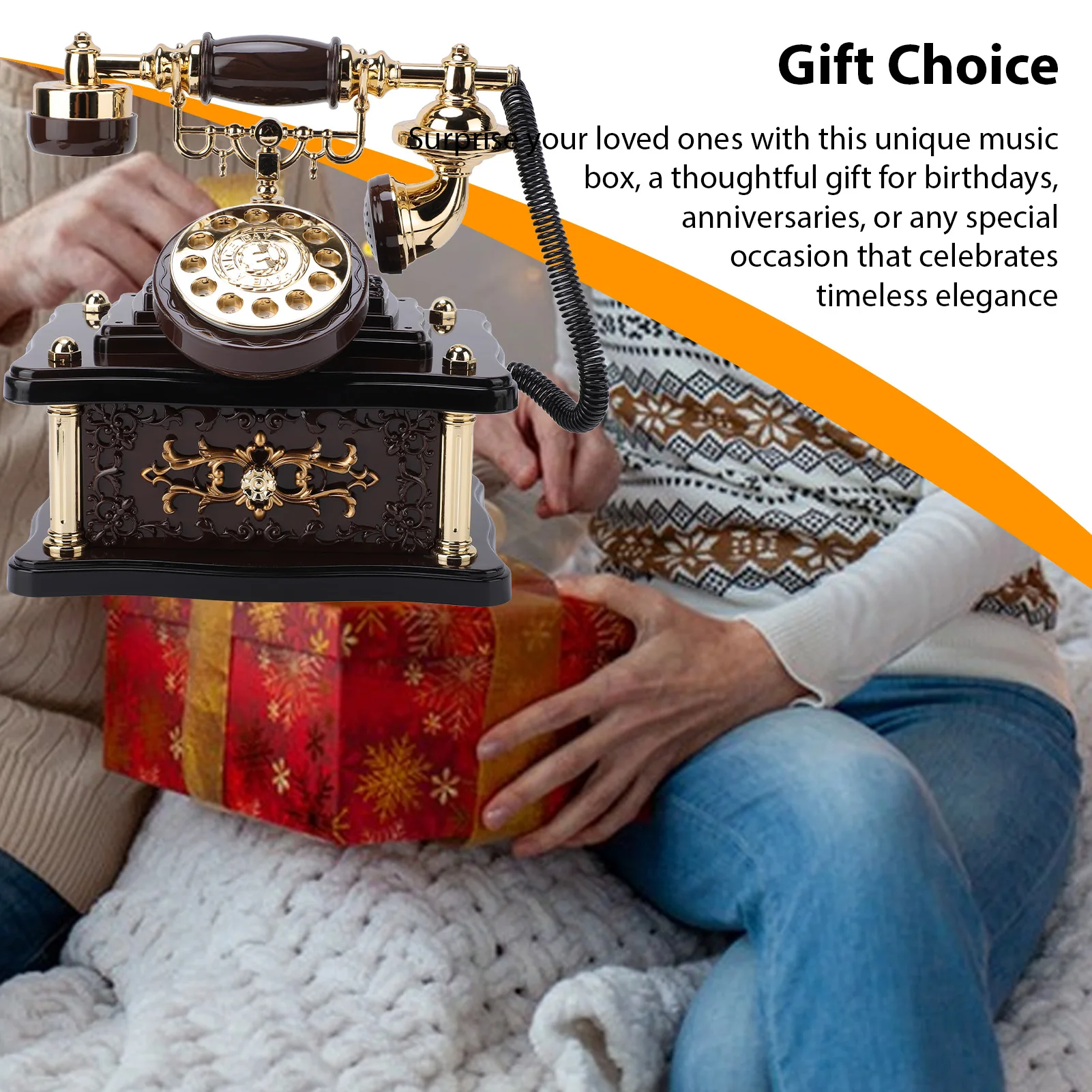 صندوق الموسيقى صندوق موسيقي خشبي على شكل هاتف صندوق الموسيقى القديم الحنين العتيق لهدايا عيد الميلاد والعطلات #5