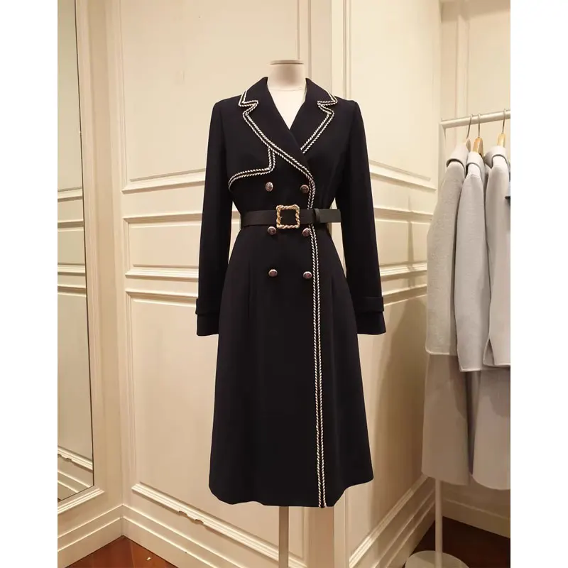 「luxury brand」Original! Elegant Elegant Lady  Autumn Exquisite Trim Suit Collar Double Breasted Slimming Windbreak...