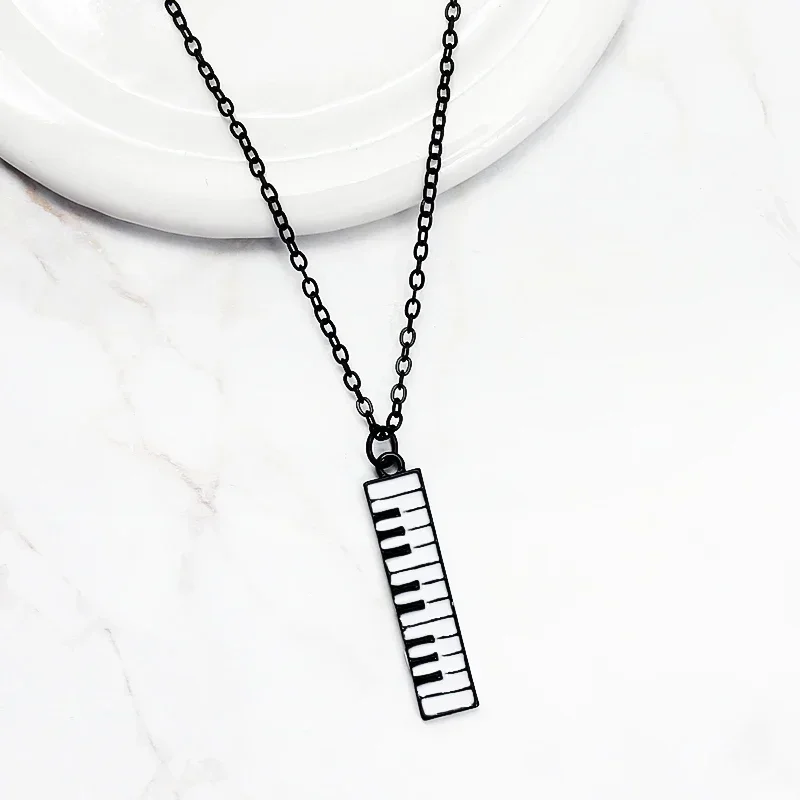 Electronic Organ Black White Keyboard Music Necklace Piano Keyboard Pendant Necklace for Women Kids Chains Choker Jewelry Gifts