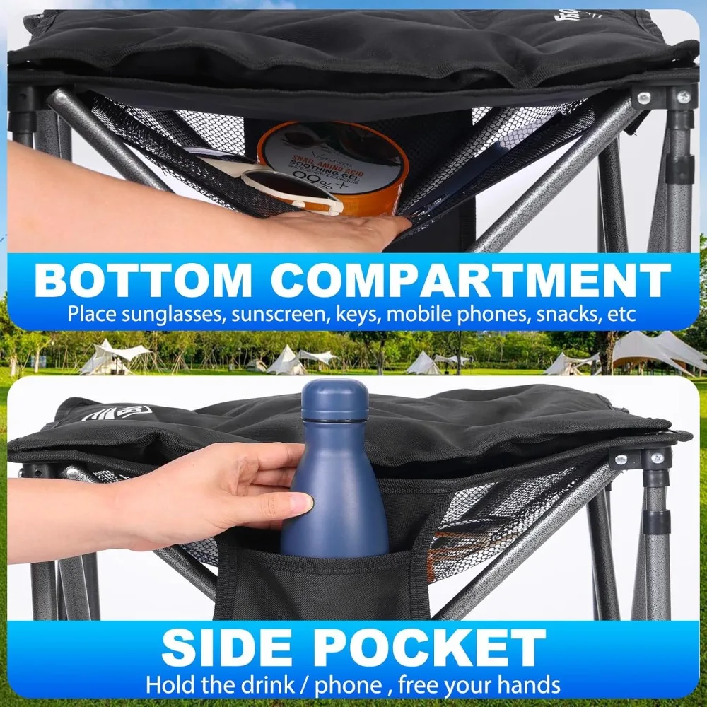 مقعد تخييم قابل للطي مع مقعد مبطن قابل للإزالة شديد التحمل بسعة 450 رطل ومسند قدم محمول #5