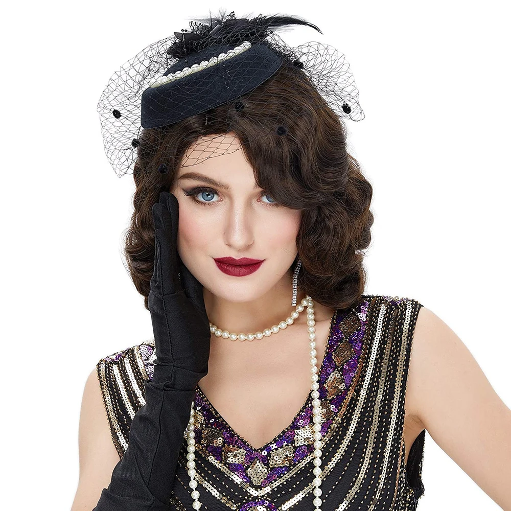 Włosy syntetyczne 1920s Peruka Finger Wave The Great Gatsby Curly Long Wig Vintage Peruki dla kobiet Lady Żaroodporne peruki kostiumowe