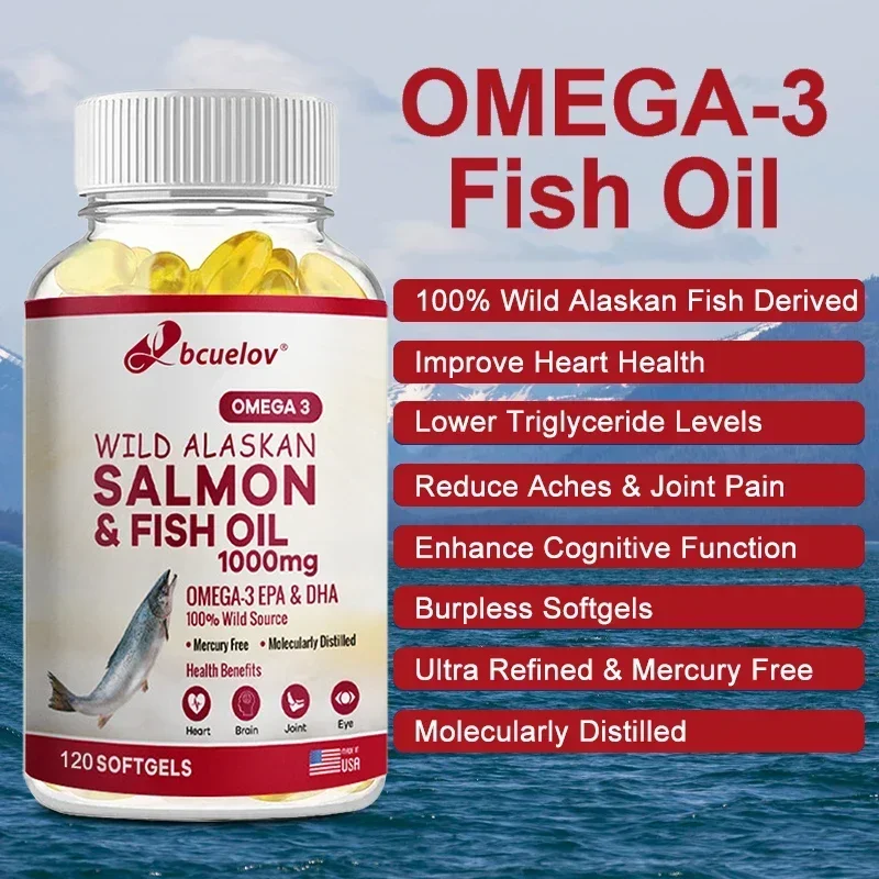 Wild Alaskan Salmon Oil - Pure Fish Omega 3 EPA DHA Fatty Acids - Supports Joint Function, Brain, Eye, Immune and Heart Health