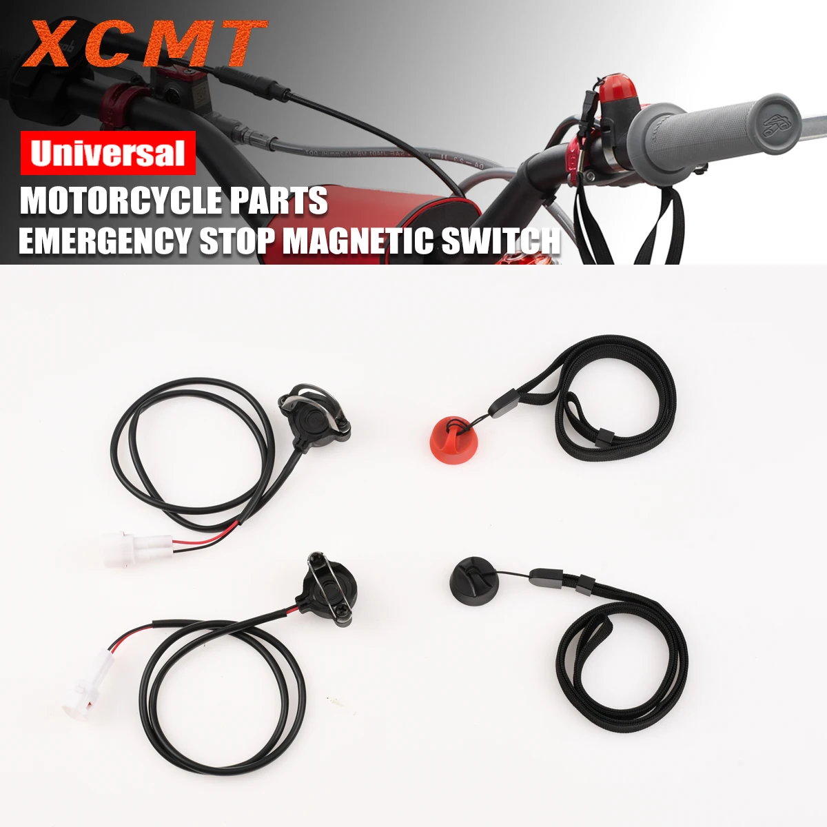 Interruptor de Emergência Magnético para Motores de ATV KTM, HUSQVARNA, HONDA, MONTESA, SHERCO, BATA, KAYO com Tampa Superior e Alça de Pulso - Botão Liga/Desliga
