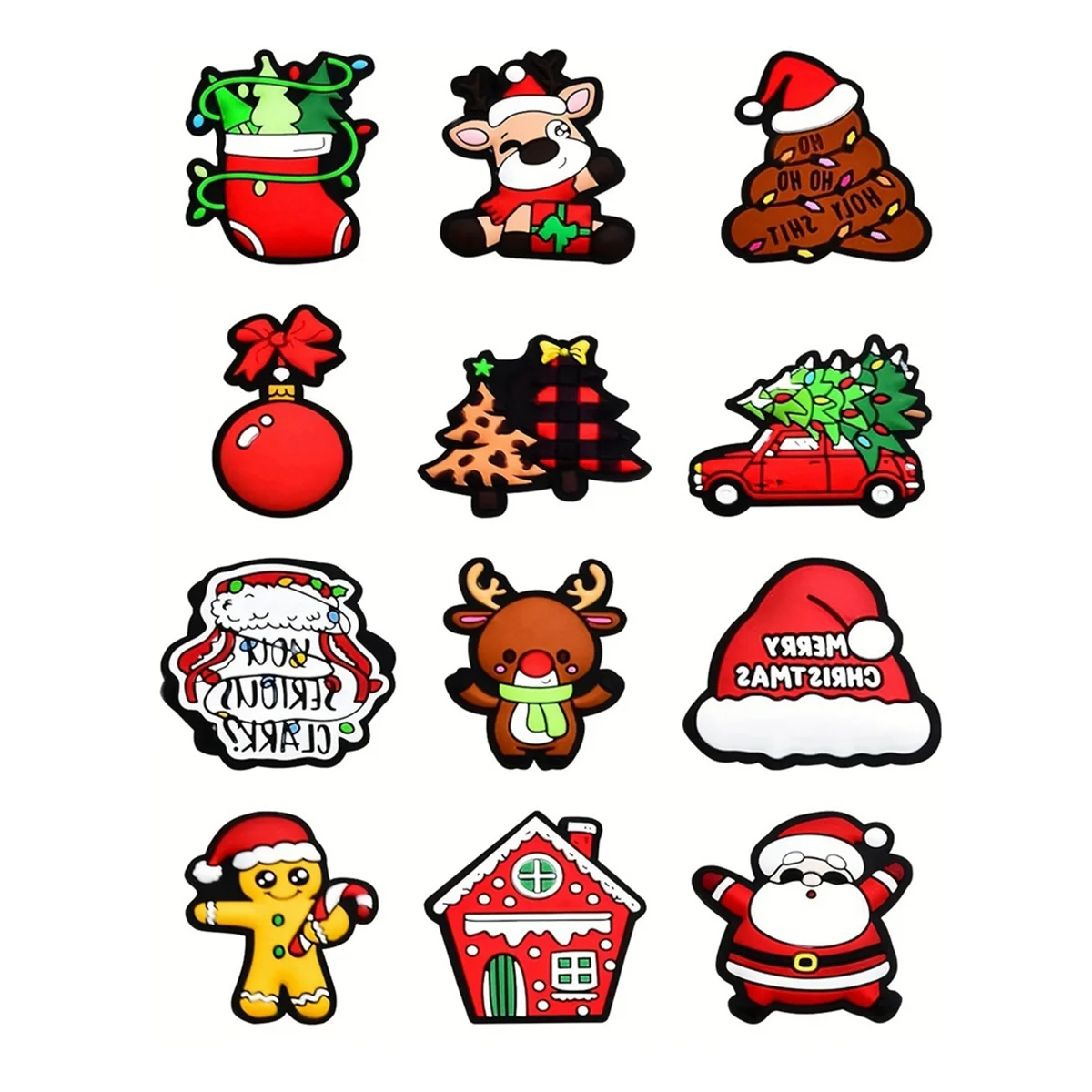 ADP-12Pcs Merry Christmas Silicone Beads Xmas Santa Claus Mixed Loose for Christmas DIY Crafts Pen Keychain