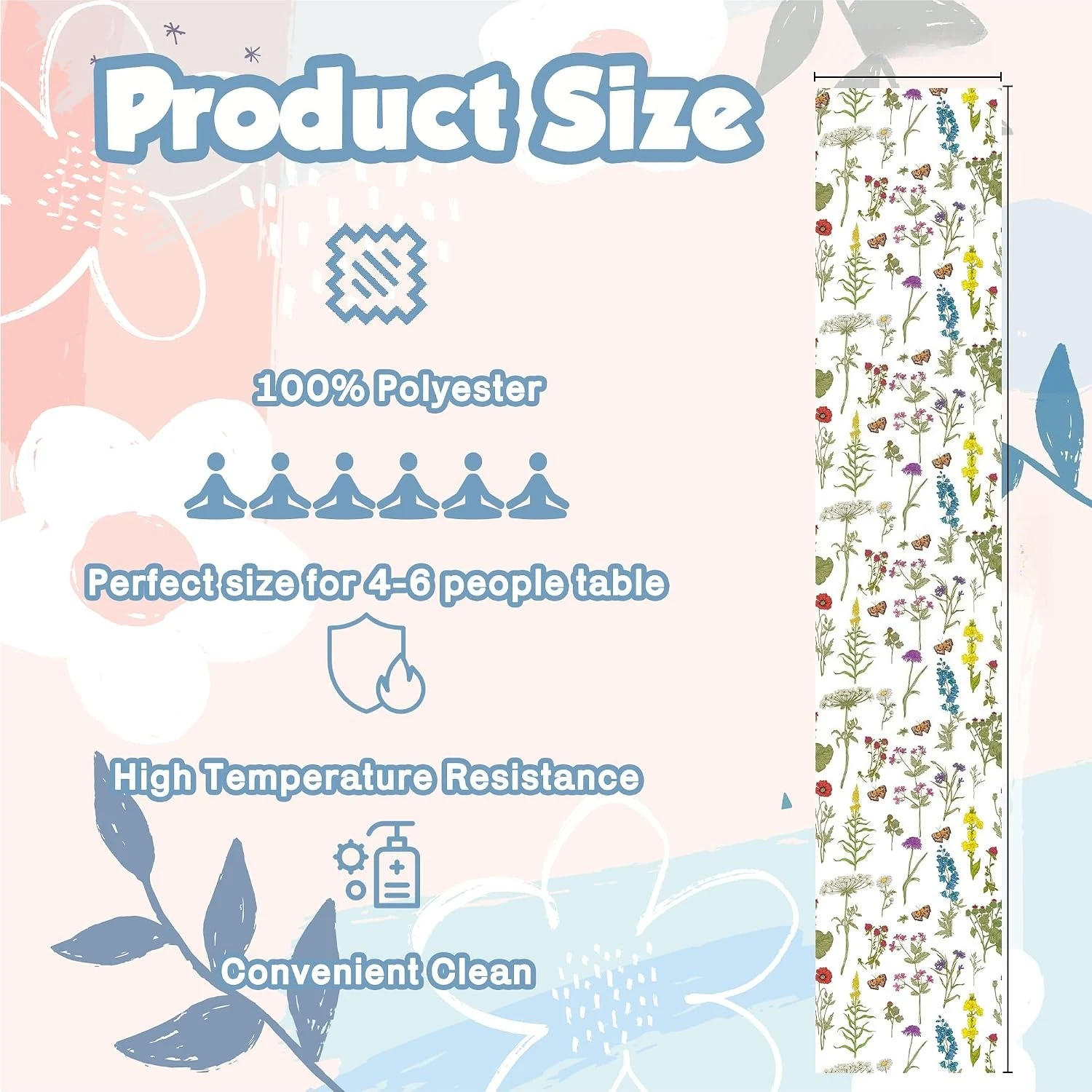 Summer Table Runner, Spring Party Favors Supplies Banner, Indoor Outdoor Home Decor