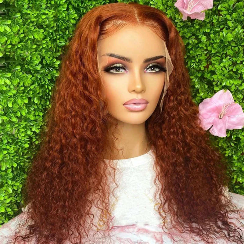 Pomarańczowy Bezklejowy Miękki Głęboki Długi 26 cali 180 Gęstość Kinky Curly Lace Front Peruki Dla Afrykańskich Kobiet Babyhair Preplucked Daily