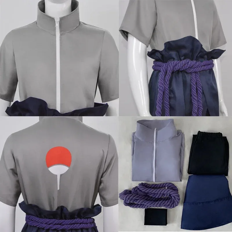 123Uchiha تأثيري أنيمي Daiyoji Ninkai Taisen Uchiha Sasuke القمم السراويل شعر مستعار الدعاوى هالوين زي الرجال