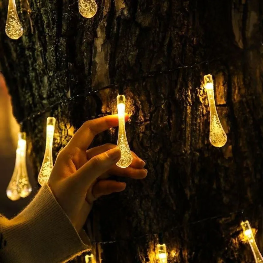 Solar Water Drop Light String Decorative Lights Solar Light String Dynamic Lighting Eight Lighting Modes Energy Efficient