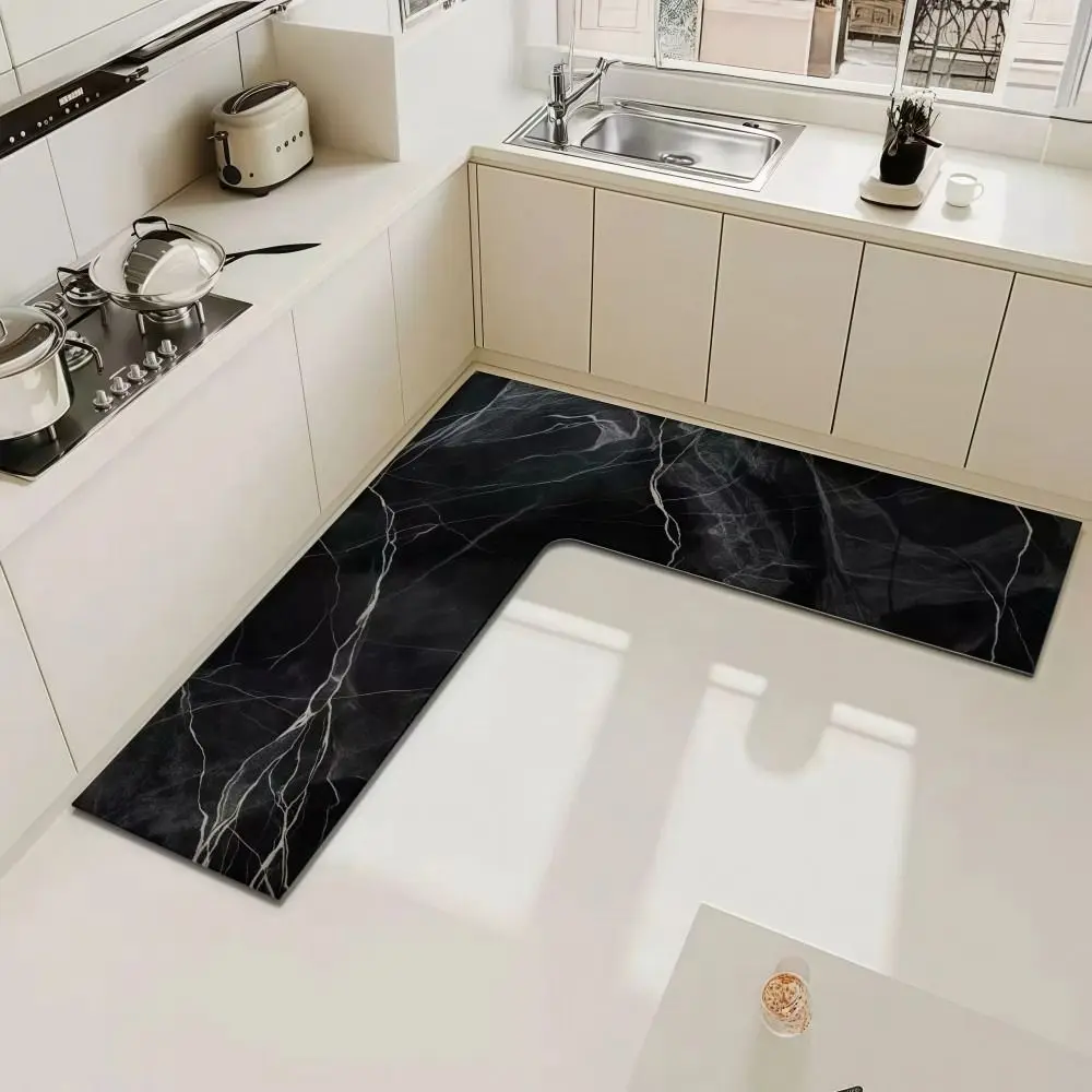 Luxury L-Shaped Kitchen Corner Carpet Anti-slip Washable Kitchen Rug Stain-resistant Oil-resistant Bathroom Mat For Home Corner