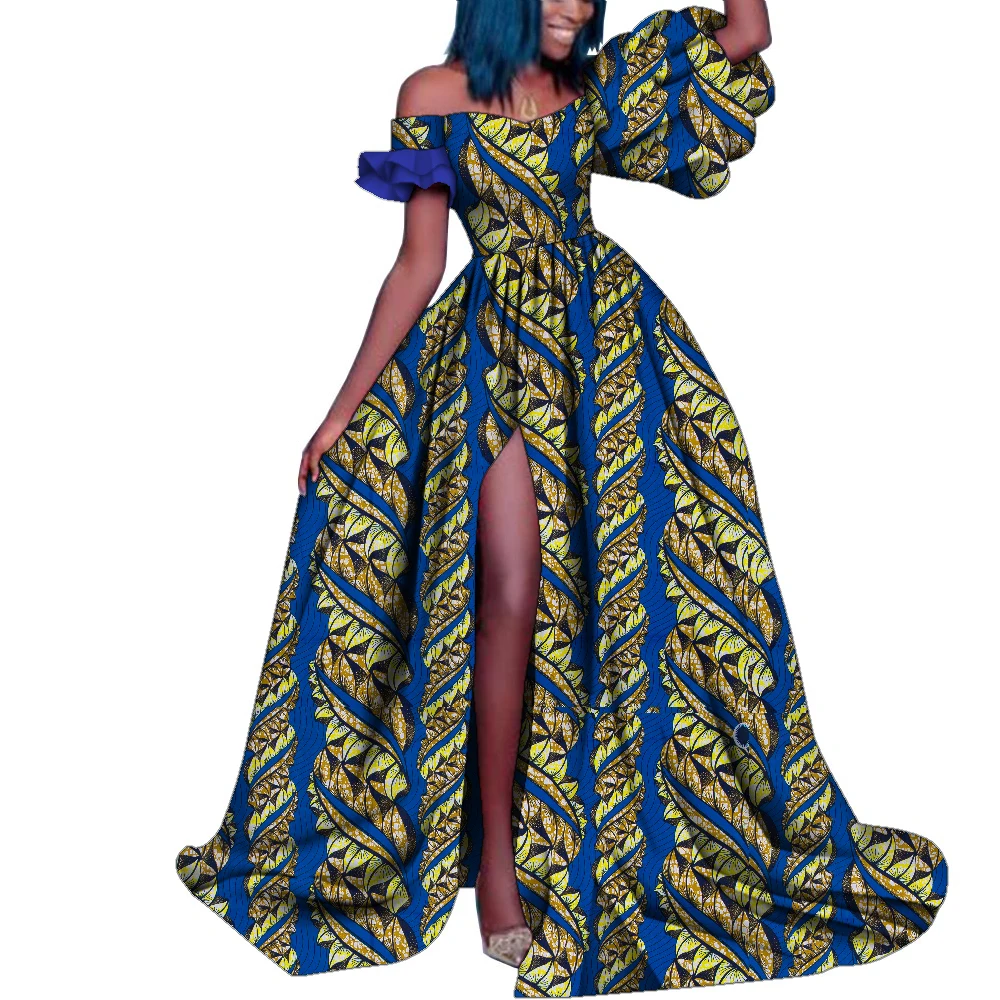 Ankara Fashion African Clothes for Women Print Maxi abiti lunghi per le donne Dashiki Party Wear Split eleganti abiti da donna WY4984